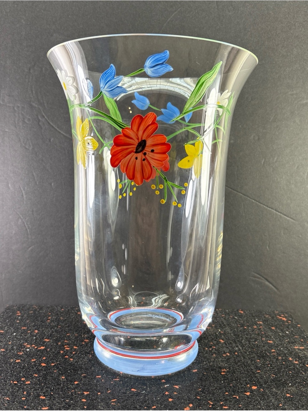 Vintage ROYAL DANUBE Hand Painted Colorful Flowers Design Crystal Vase  9"